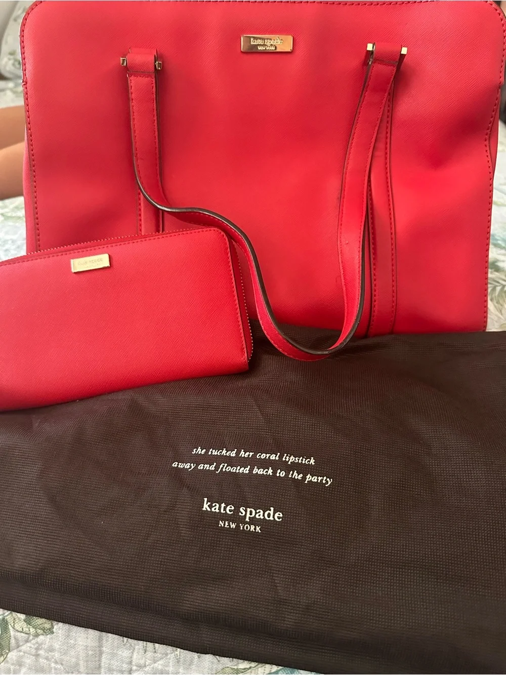 kate spade Coral Red Tote with Matching Wallet